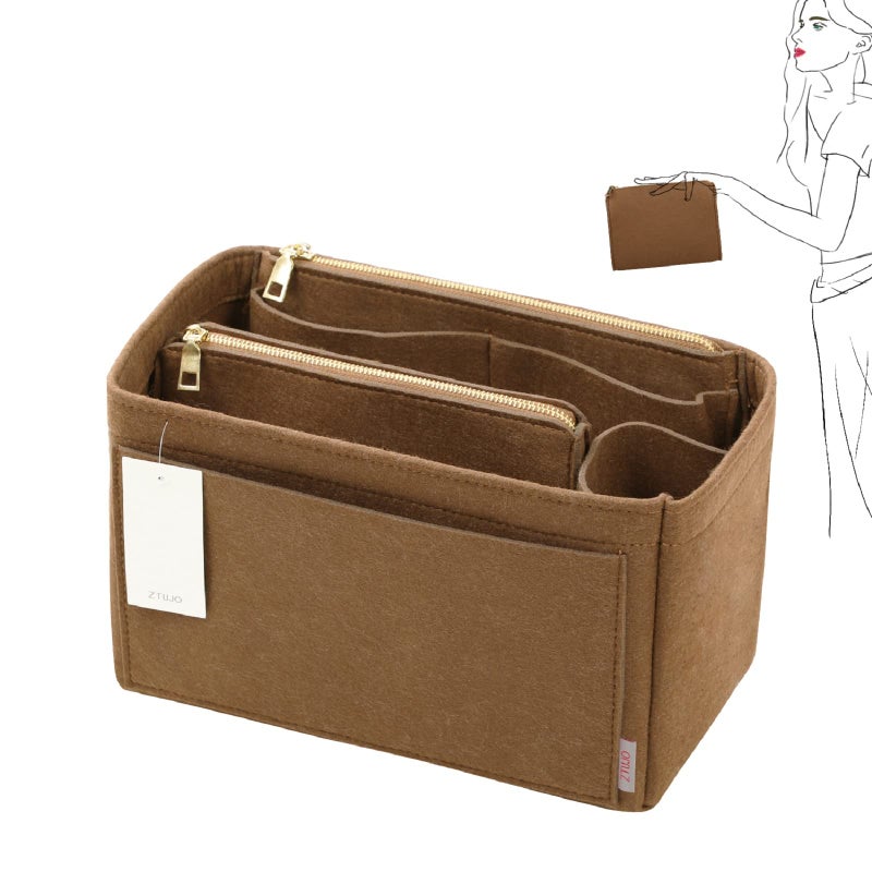 ZTUJO Purse Organizer, Felt Bag Organizer Insert for Speedy, Neverfull, Graceful, Tote, Handbag, Shaper (Medium, Lighting Coffee) - Image 1